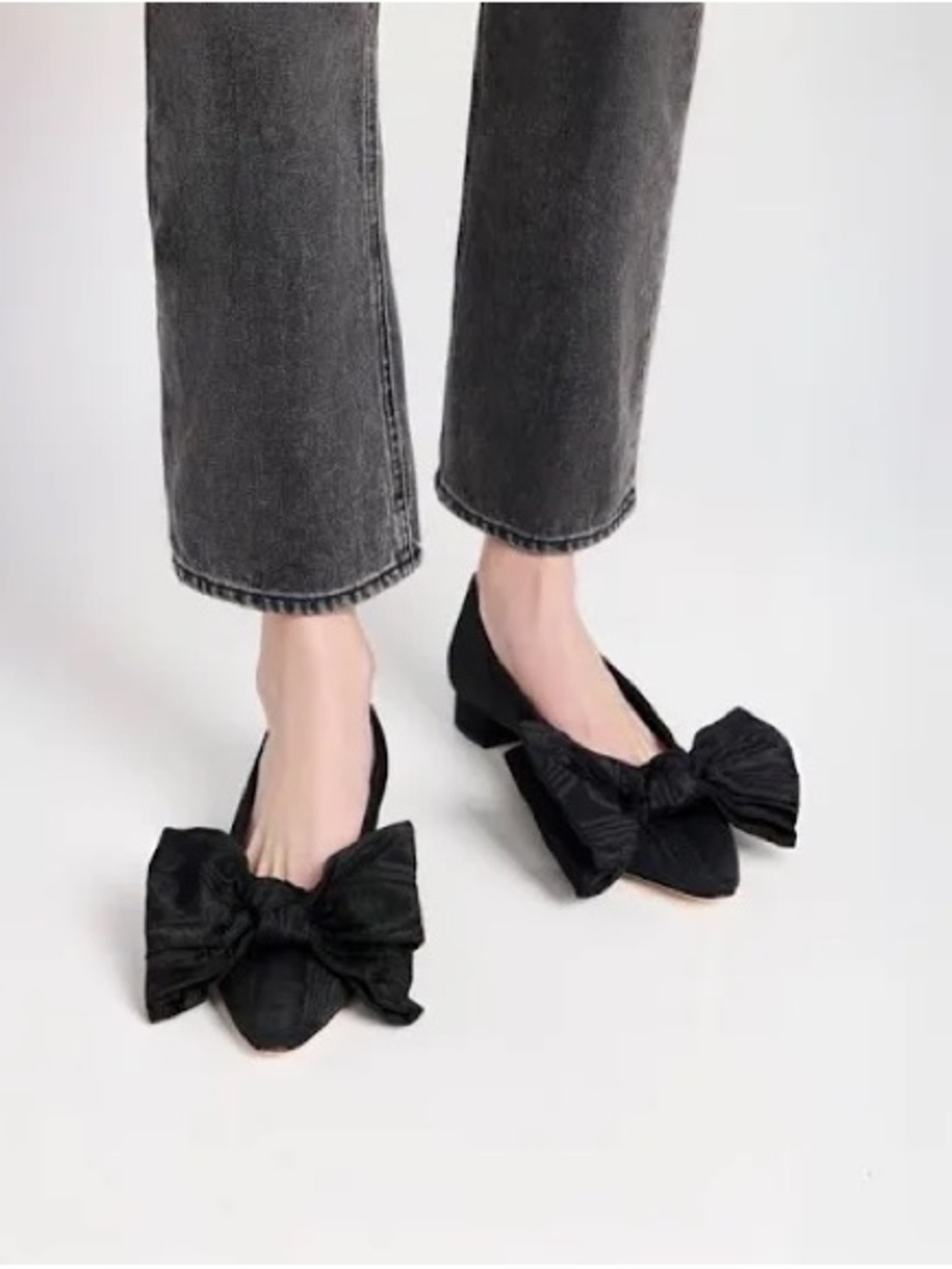 Loeffler Randall Noa Black Bow Flat Shoe Size 9.5